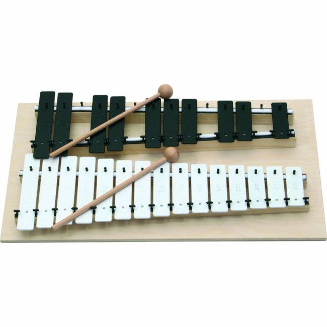 Metallophon 25 schwarz-weiße Klangplatten (g2 - g4) Holzrahmen