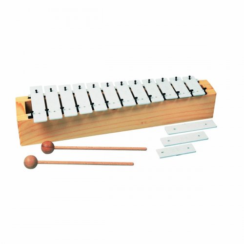 Metallophon 12 + 3 weiße Klangplatten (c3 - g4 + 2 fis und 1 b) Holzresonanzkörper